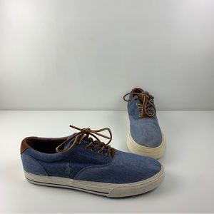 Polo Ralph Lauren VAUGHN SADDLE Fabric Blue/Brown Low Top Lace Up Shoes Mens 12D